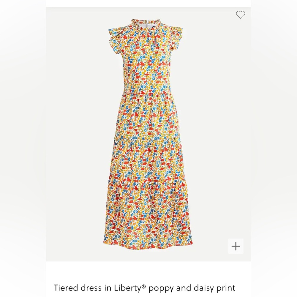 J Crew Liberty Tiered Dress Poppy and Daisy print size XS Midi ruffle sleeves